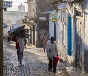 HARAR, ETHIOPIA - DECEMBER 23, 2013: Unidentified people of ancient walled city of Jugol in their morning routine activities that almost unchanged in more than four hundred years.