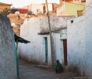 Narrow alleyway of ancient city of Jugol early in the morning. Harar. Ethiopia.