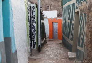 Narrow alleyway of ancient city of Jugol in the morning. Harar.