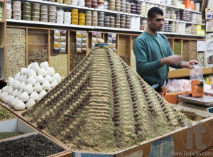 Spices shop on Beit HaBad Street. Old Jerusalem. Israel.