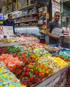 Sweets stalls at Machane Yehuda Market. Jerusalem, Israel.