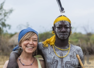 European woman and man from Mursi tribe in Mirobey village. Mago