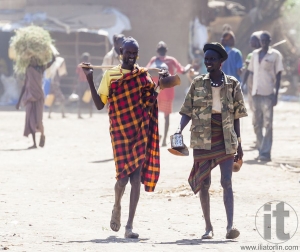 People in traditional village of Dassanech tribe. Omorato, Ethio