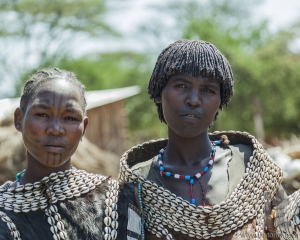 Traditionally dressed women from Tsemay tribe. Weita. Omo Valley. Ethiopia.