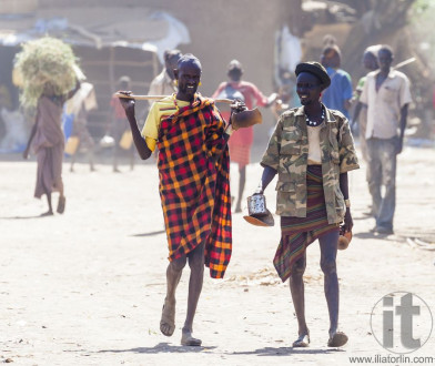 People in traditional village of Dassanech tribe. Omorato, Ethio