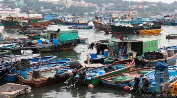 Fishing and house boats in Cheung Chau harbour. Hong Kong.