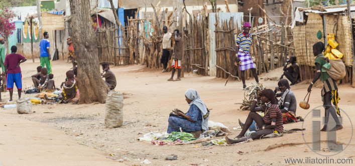 Street market in small Hamer Village. Dimeka. Omo Valley. Ethiopia.