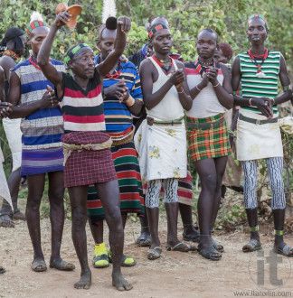 Boys and girls at the traditional evangaty ceremony. Turmi, Ethi