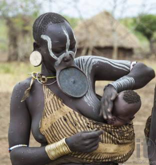 Woman from Mursi tribe in Mirobey village. Mago National Park. O