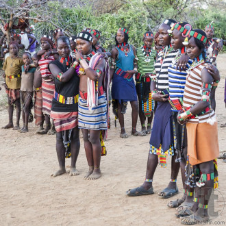 Boys and girls at the traditional evangaty ceremony. Turmi, Ethi