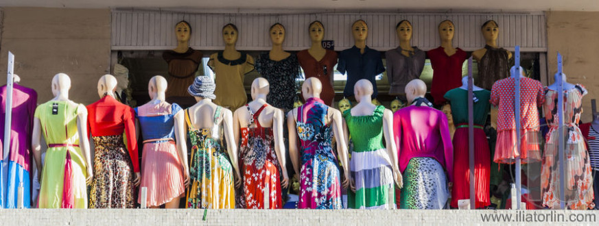 Group of mannequin in summer clothes. Merkato market. Addis Ababa. Ethiopia.