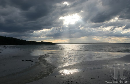 Sunset on the beach in Booderee National Park. Jervis Bay. Australia