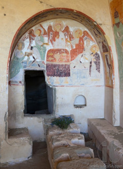 Murals in cave refectory. David Gareja monastery. Kakheti. Georgia.
