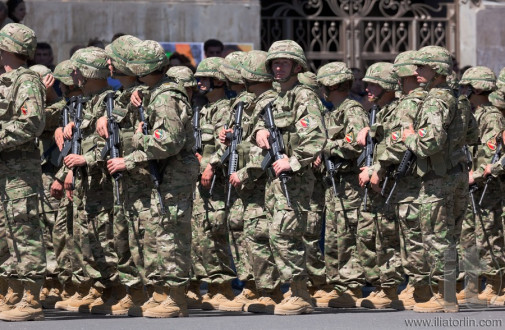 Soldiers getting ready for military parade. Tbilisi, Georgia.