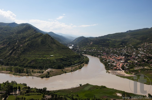 View to town of Mtsheta from Jvari church. Georgia.