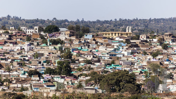 Bird eye view of ancient walled city of Jugol. Harar. Ethiopia.