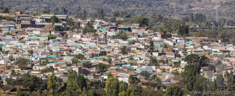 Bird eye view of ancient walled city of Jugol. Harar. Ethiopia.