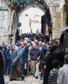 People return from Friday prayer at al aqsa mosque. Old Jerusale