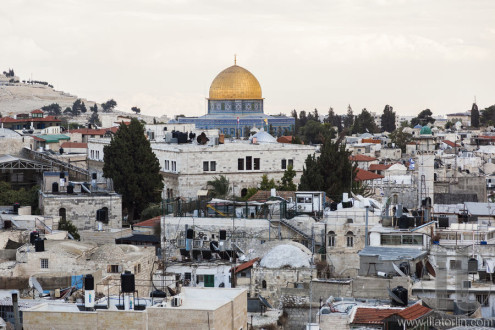 View from Damascus gate to Jerusalem Old Town. Israel.