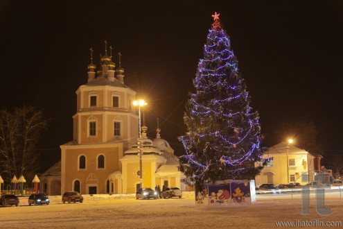 Church of Our Lady of Kazan on Red Square at night. Gagarin (former Gzhatsk). Russia.
