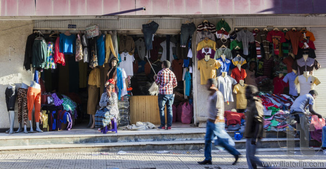 Clothes shop in Merkato market. Addis Ababa. Ethiopia.