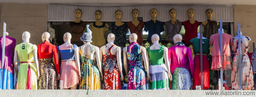 Group of mannequin in summer clothes.  Merkato market. Addis Ababa. Ethiopia.