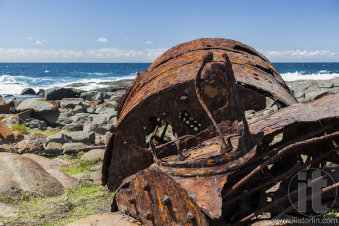 Rusting boiler from the shipwreck of the SS Monaro. Eurobodalla national park. NSW. Australia