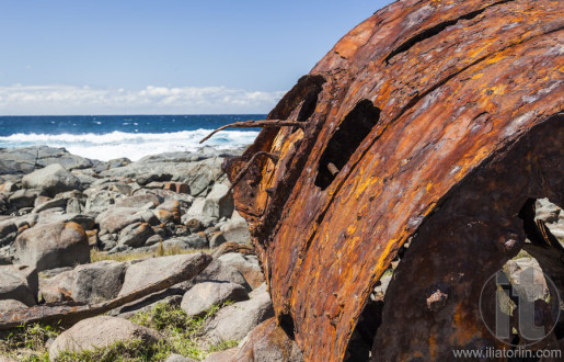 Rusting boiler from the shipwreck of the SS Monaro. Eurobodalla national park. NSW. Australia