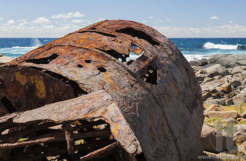 Rusting boiler from the shipwreck of the SS Monaro. Eurobodalla national park. NSW. Australia