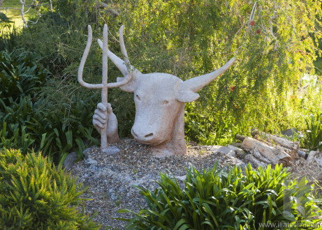 Sculpture of Zeus-bull with trident in his hand. Bingie. Nsw. Australia.