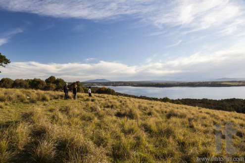 View over the lake Coila towards Tuross Head. Bingie. Nsw. Australia.