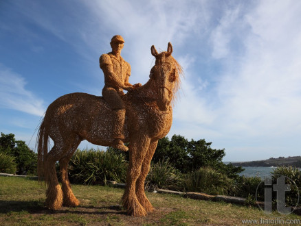 The thirteenth annual Sculptures by the Sea exhibition. Sydney. Australia.  Art work title - Tribute to workhorse By Belinda Villani.