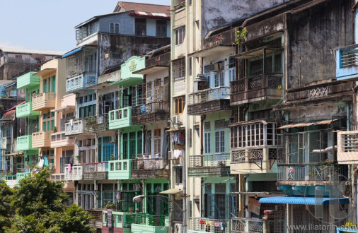 Colourful blocks of units. Yangon. Myanmar.