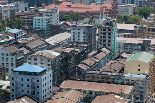 Rangoon downtown. Bird's eye view. Yangon. Myanmar.