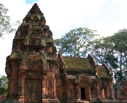 One of the red stone buildings of Banteay Srei Temple. Angkor. Siem Reap. Cambodia.