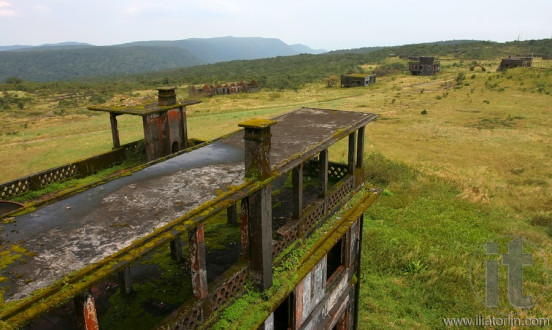 View from the roof of abandoned hotel 'Bokor Palace' to the 'Ghost town' Bokor Hill station near the town of Kampot. Cambodia.