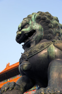 Guardian Lion in front of The Gate of Supreme Harmony. Forbidden City. Beijing. China
