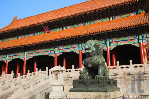 Guardian Lion in front of The Gate of Supreme Harmony. Forbidden City. Beijing. China
