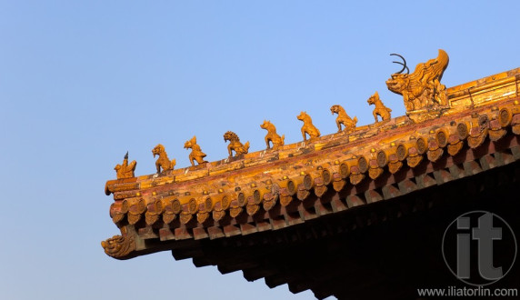 Imperial Roof charms or roof-figures. Forbidden City. Beijing. China