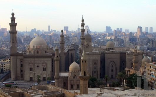 Mosque of Sultan Hasan and cityscape of Cairo taken from Citadel (Mohammed Ali's Mosque). Egypt