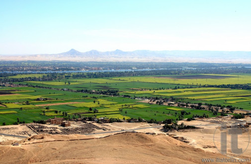 View to Neil Valley from Gurna hills near the valley of kings. West Bank. Luxor. Egypt