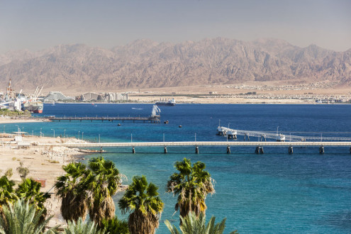 View from Eilat towards Aqaba in Jordan, Eilat. Israel.