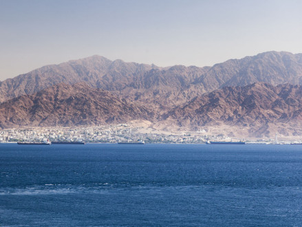 View from Eilat towards Aqaba in Jordan, Eilat. Israel.