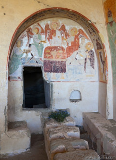 Murals in cave refectory. David Gareja monastery. Kakheti.  Georgia.