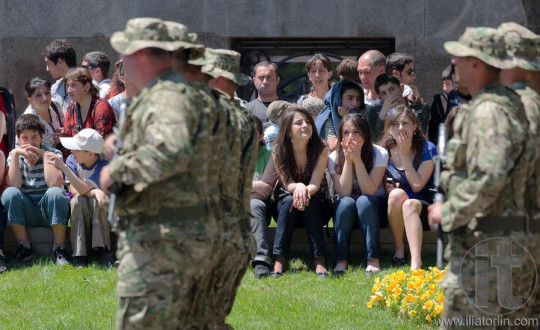 Spectators at the military parade. Tbilisi, Georgia.
