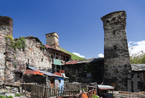 Traditional svan Protective Towers and houses in Ushguli Village. Svaneti. Georgia.