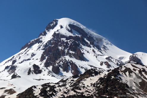 View of Mount Kazbek, near Stepantsminda. Georgia.