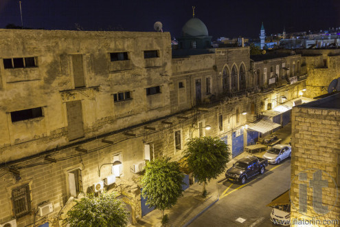 Streets of ancient city of akko at night. Israel