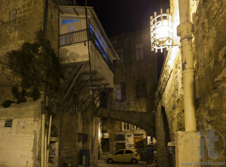 Streets of ancient city of akko at night. Israel