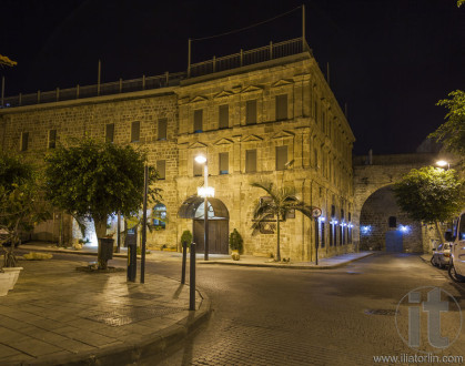 Streets of ancient city of akko at night. Israel